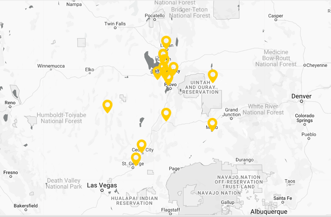 Locations of Wheeler Cat in Utah