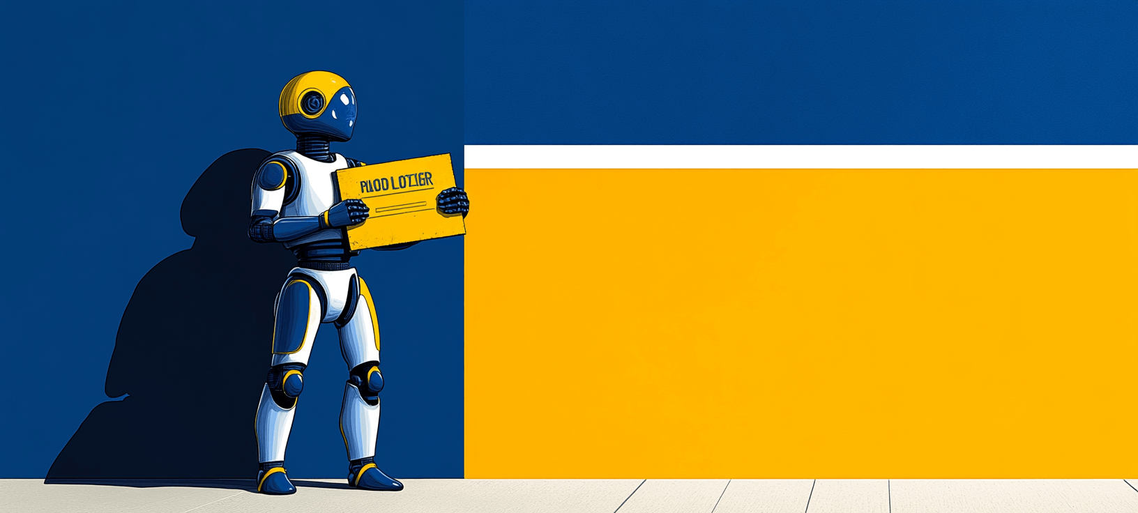 Advertising on AI search engines graphic with a robot holding a sign