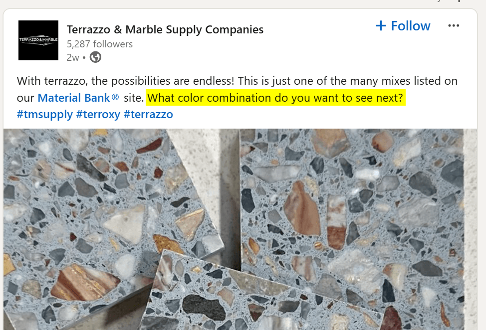 Social engagement example from cabinet manufacturer
