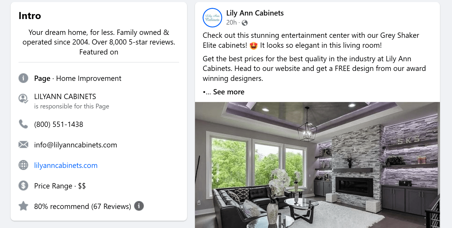 Social media post for cabinet manufacturer