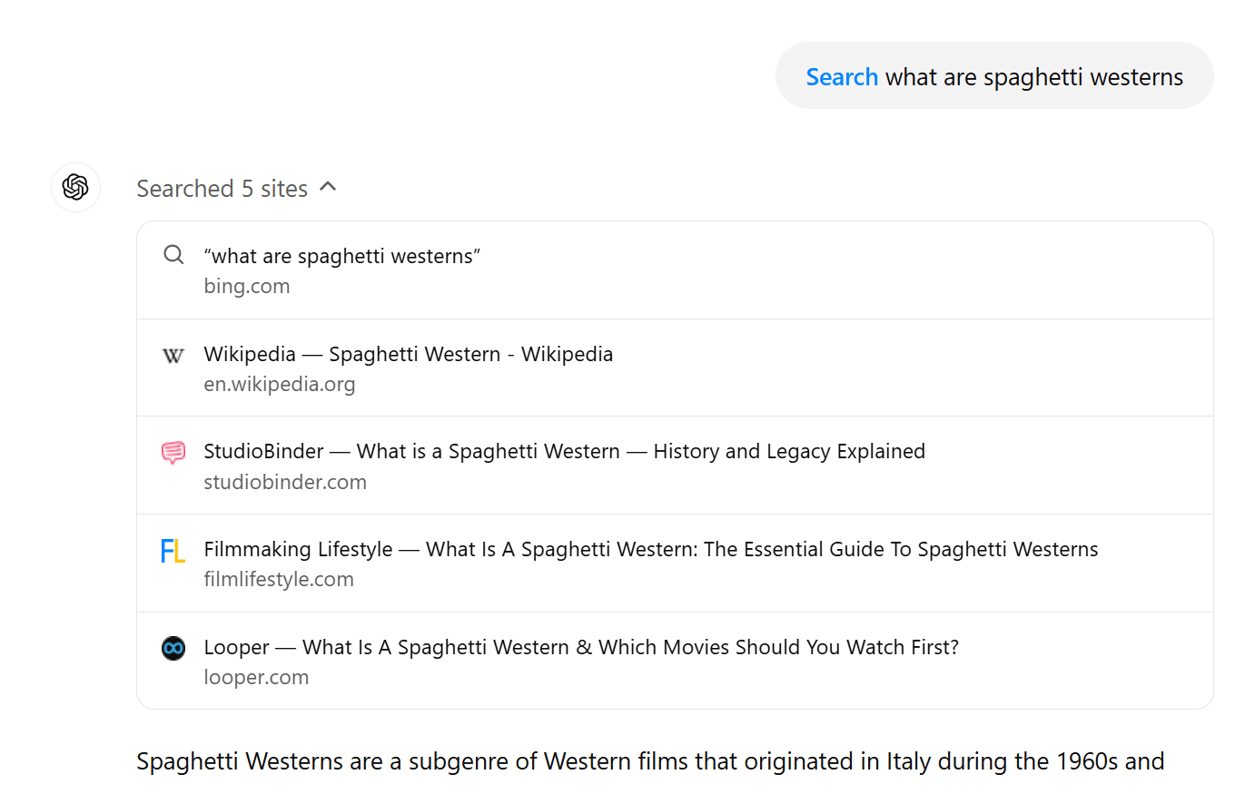 ChatGPT Browse with Bing search