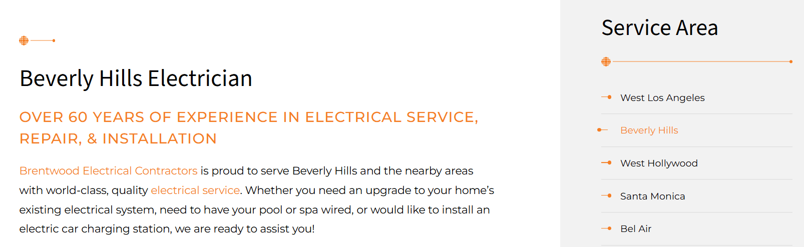 Local SEO content on electrician website