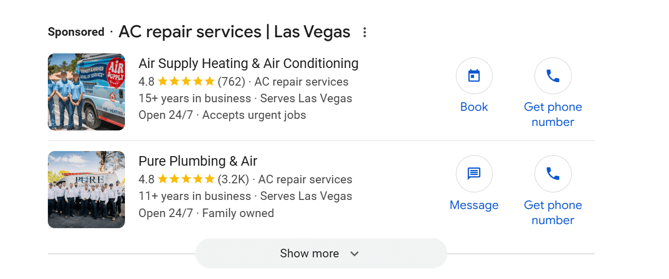 HVAC Google LSA example
