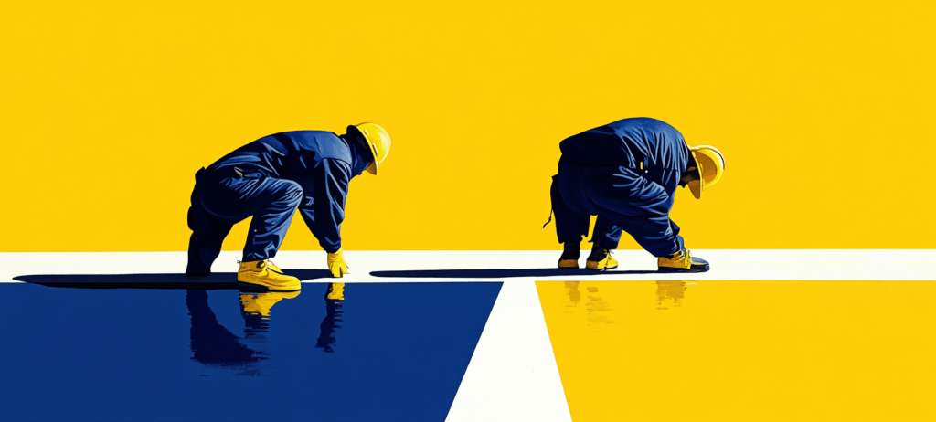 2 workers installing flooring