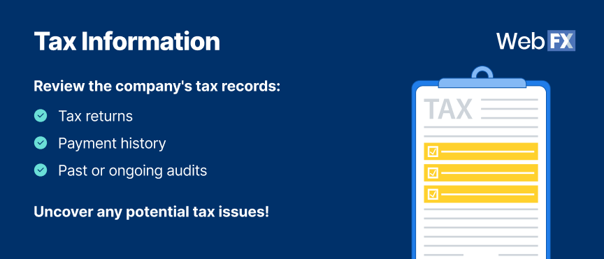 List of tax information needed for private equity due diligence