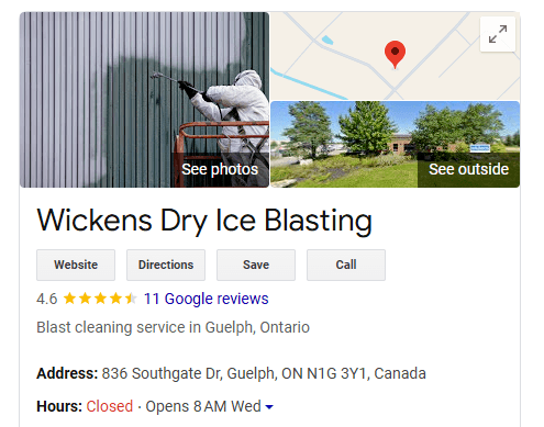 Industrial SEO local listing example