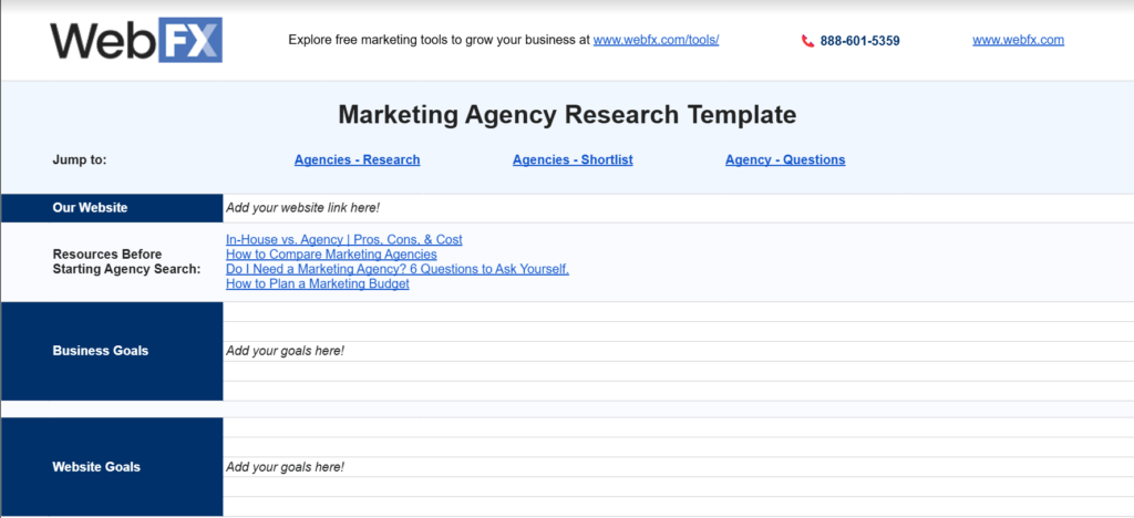 Preview image of marketing agency research template