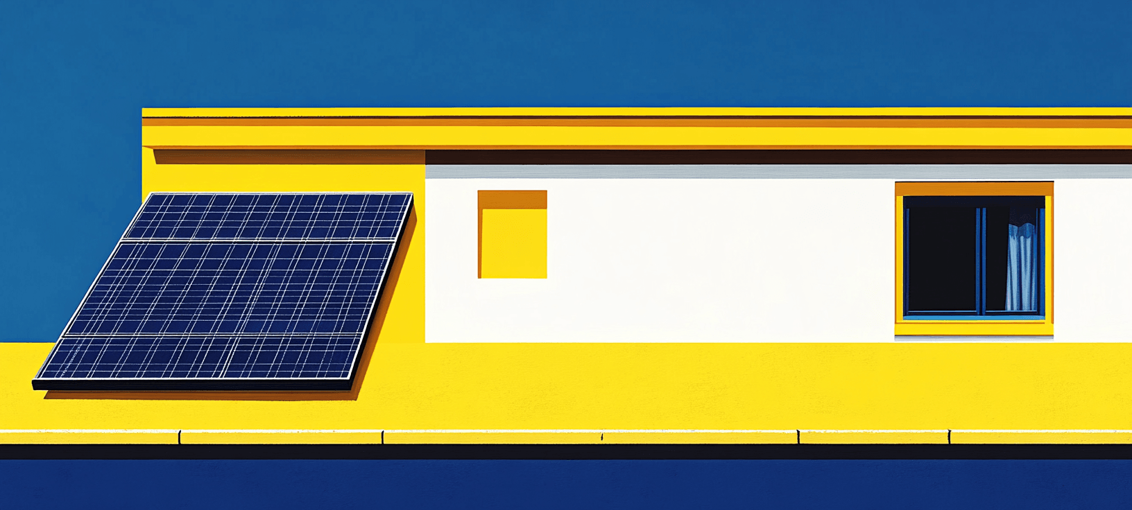 Modern building exterior featuring integrated solar panels alongside glass windows