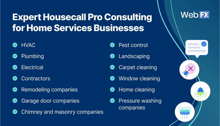List of home services that WebFX helps with HouseCall Pro
