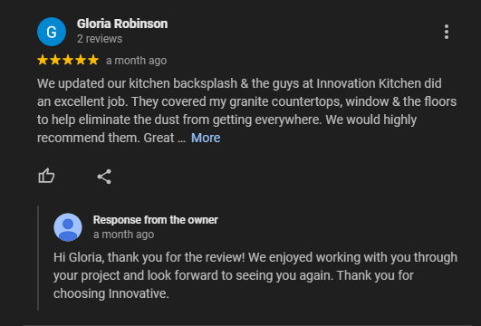A construction company responding to reviews