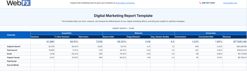 Preview image of a digital marketing report template