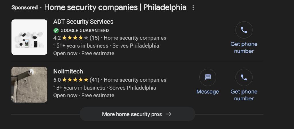 Google local services ads for home security