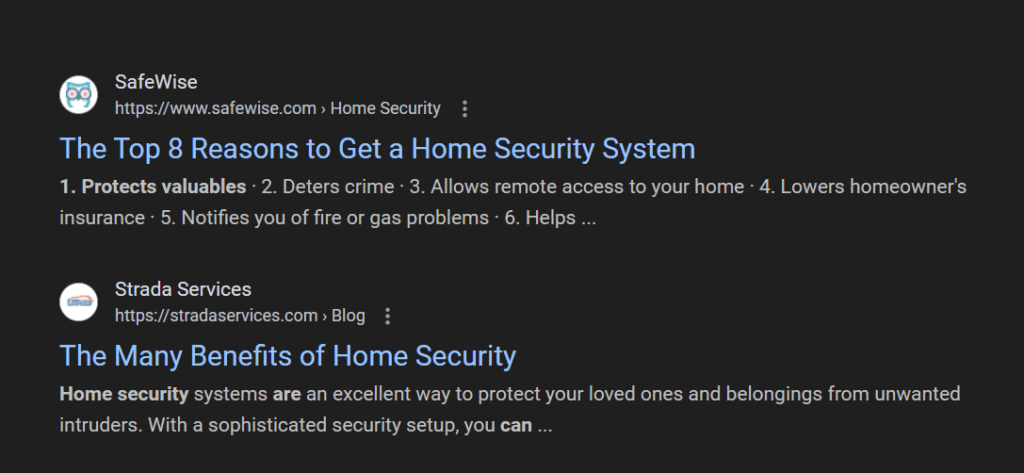 SEO listings for why home security is important