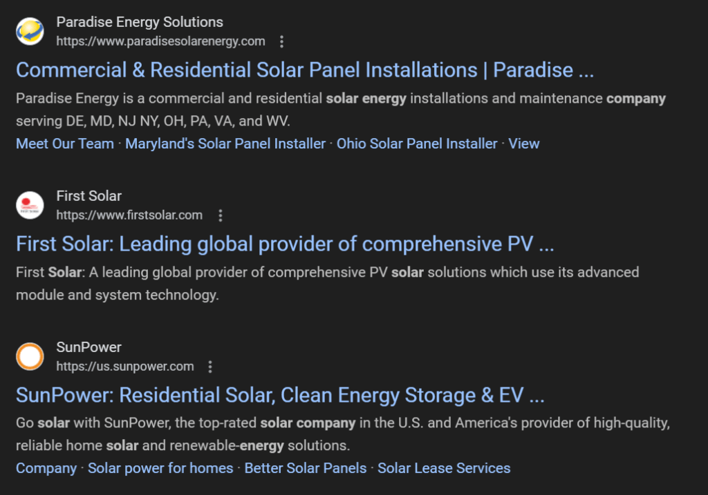 Search listings for solar energy companies