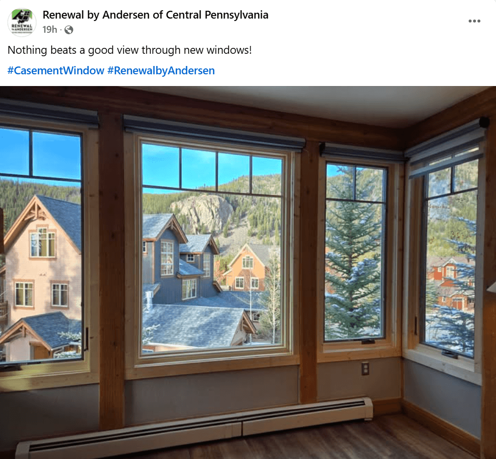 Social media post from a window and door company