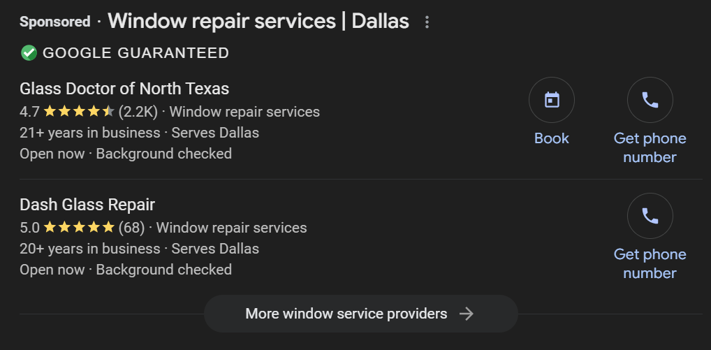 Google Local Services Ads for window repair services