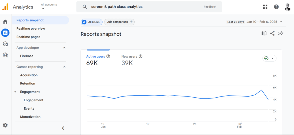 Google Analytics report snapshot
