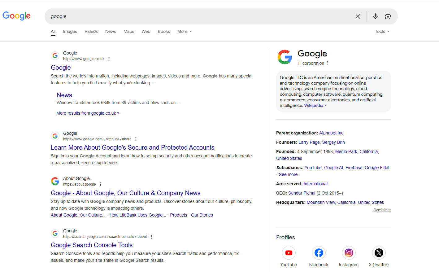 Google home page screenshot