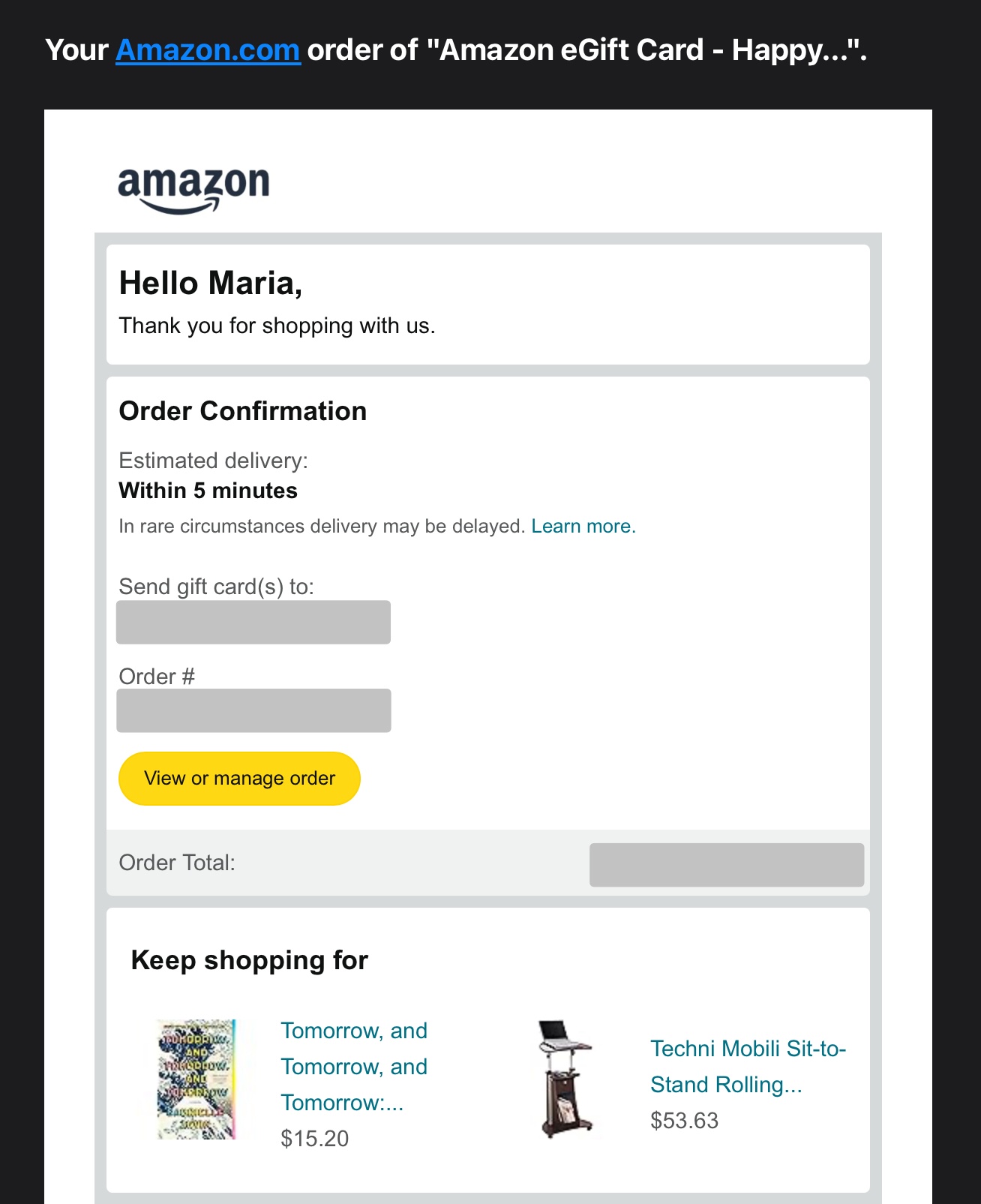 upsell email example from amazon