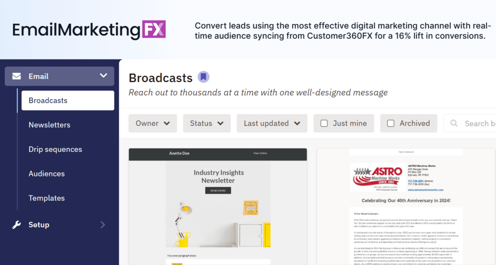 EmailMarketingFX interface