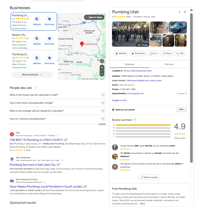 GBP for a plumbing business with complete and accurate information.