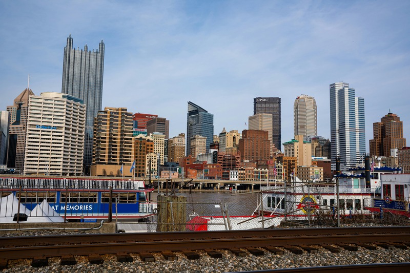 Skyline of Pittsburgh with iconic buildings
