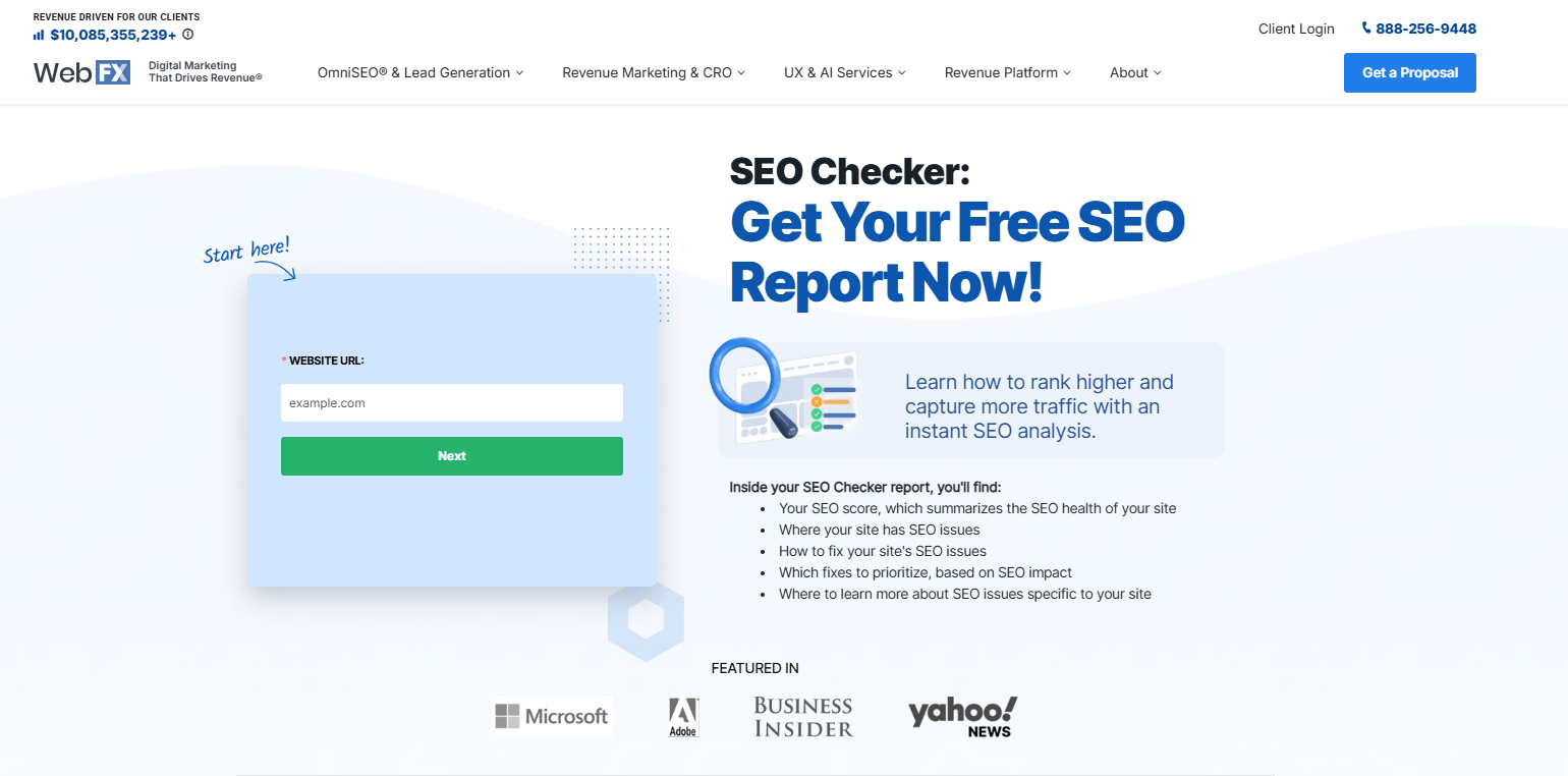 A screenshot of WebFX the WebFX SEO checker.