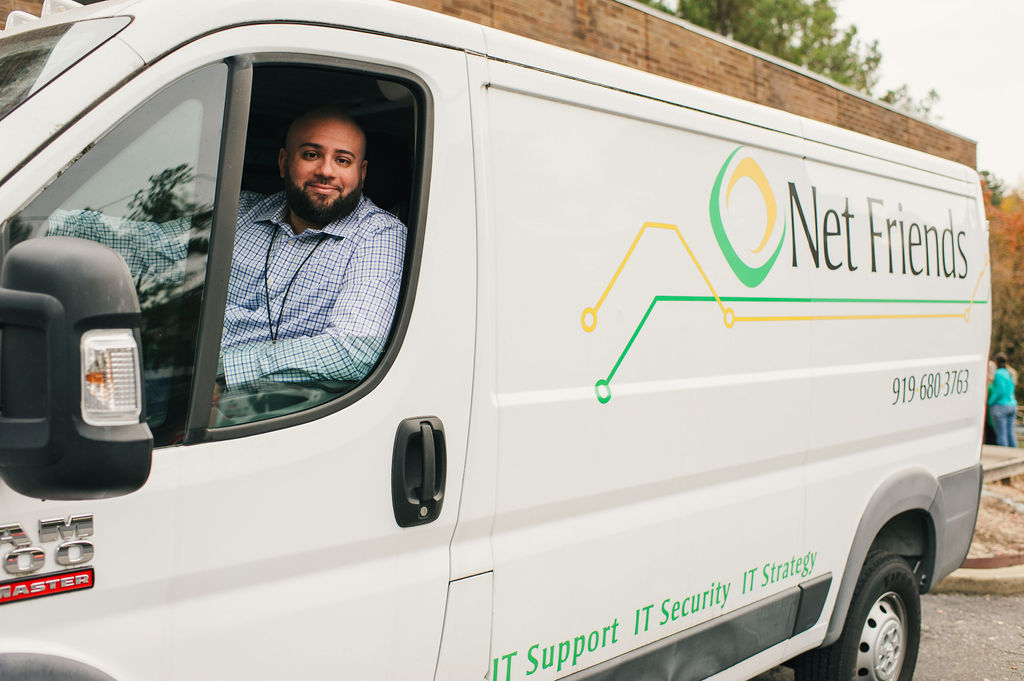 Net friends technician in truck