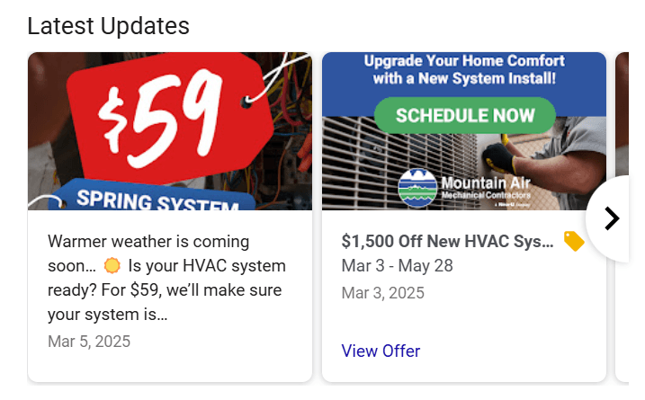 google business profile seasonal offers from hvac company