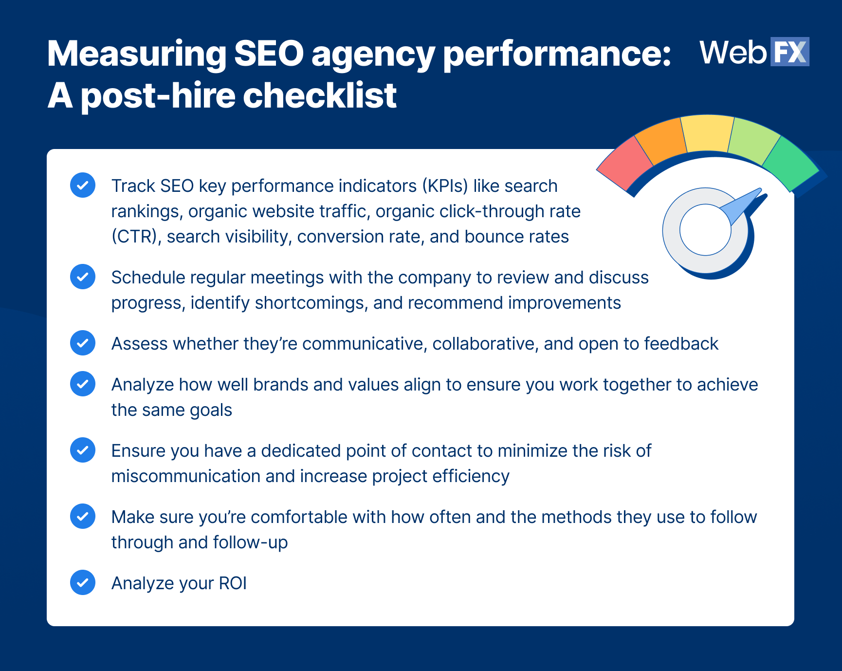Checklist of items to measure SEO agency performance