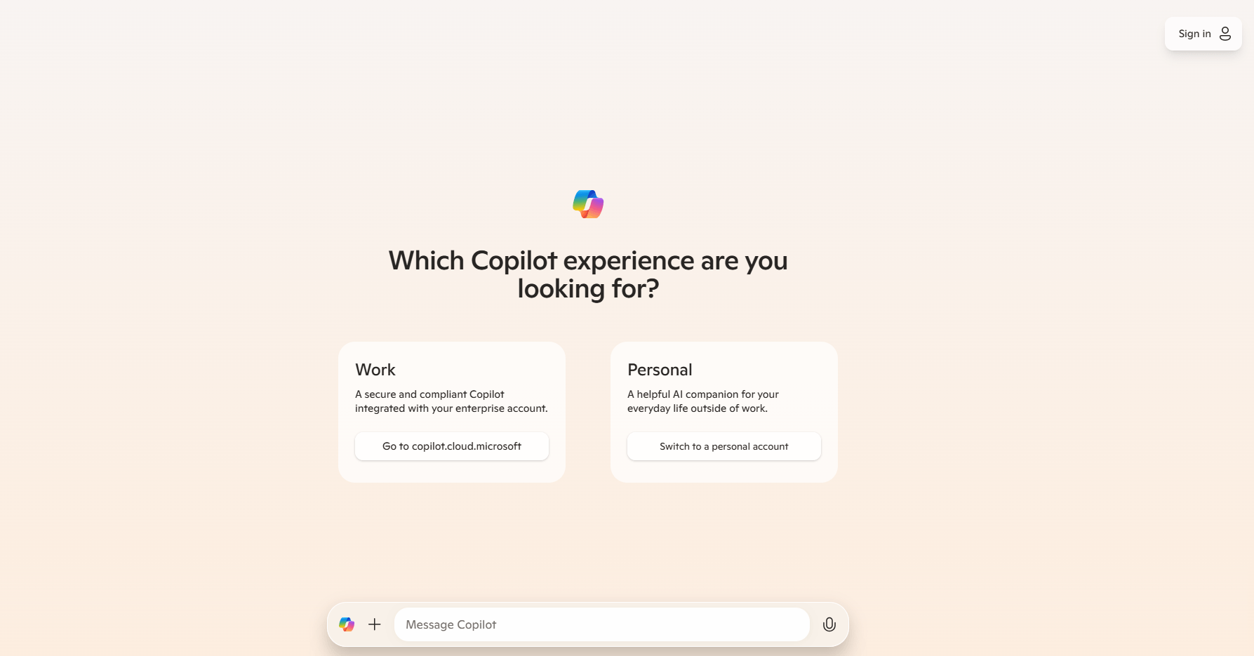 schreenshot of the microsoft copilot homepage