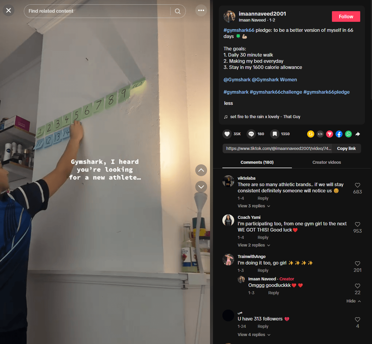 Gymshark66 TikTok post