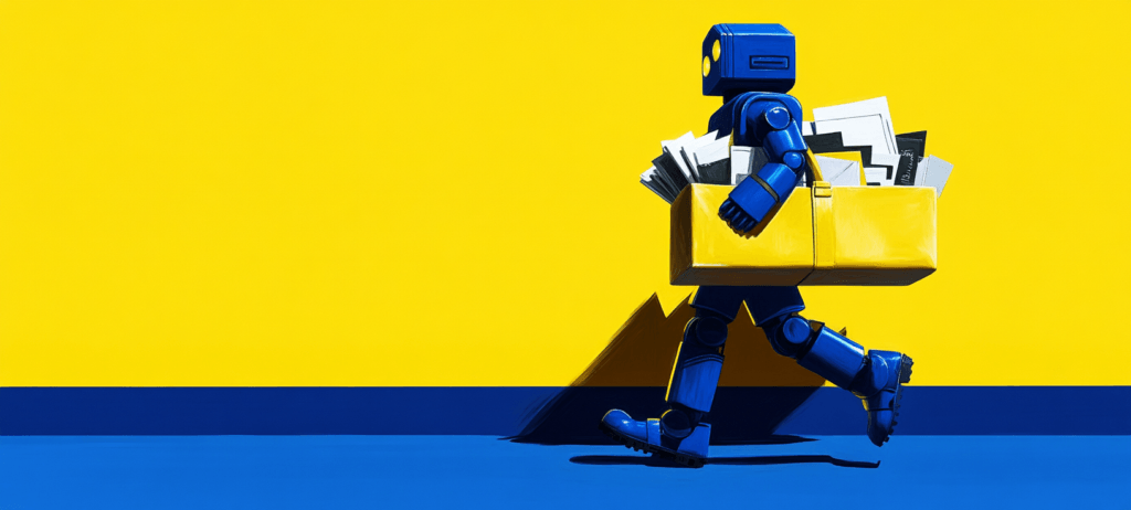 A robot carrying letters in a bag