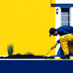 Lawn care staffer spraying weeds in lawn care marketing guide graphic