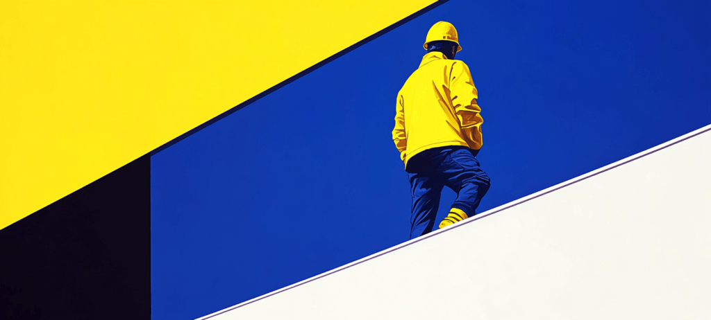 A construction worker walking