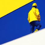 A construction worker walking