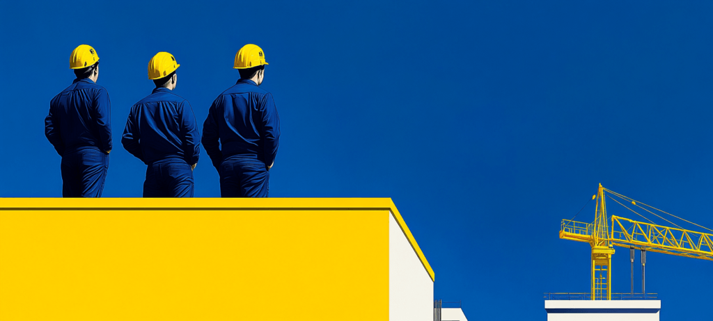 Three men looking over a construction site