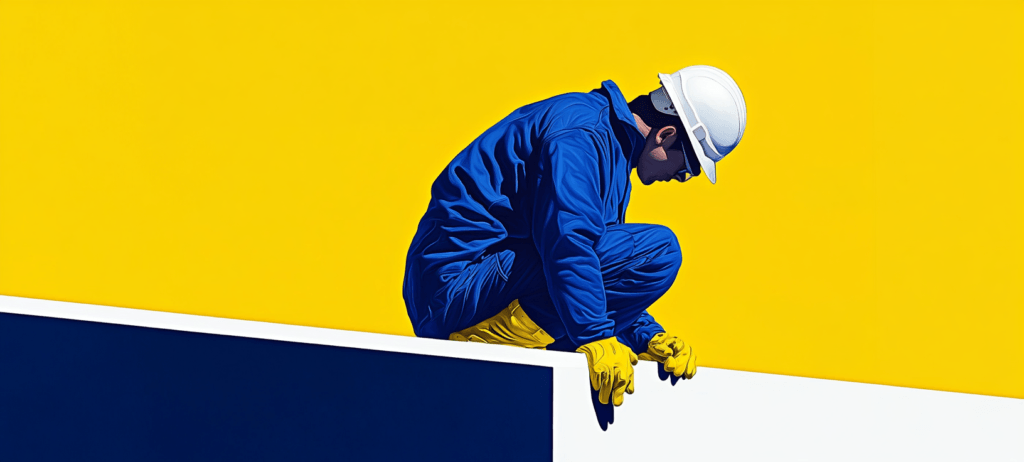 A construction worker standing on the edge of a building