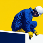 A construction worker standing on the edge of a building