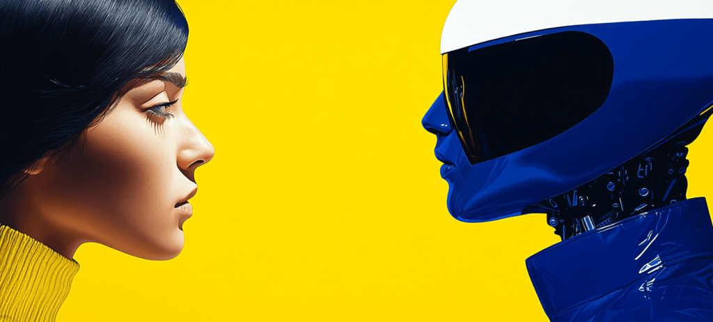 Person staring at a robot face