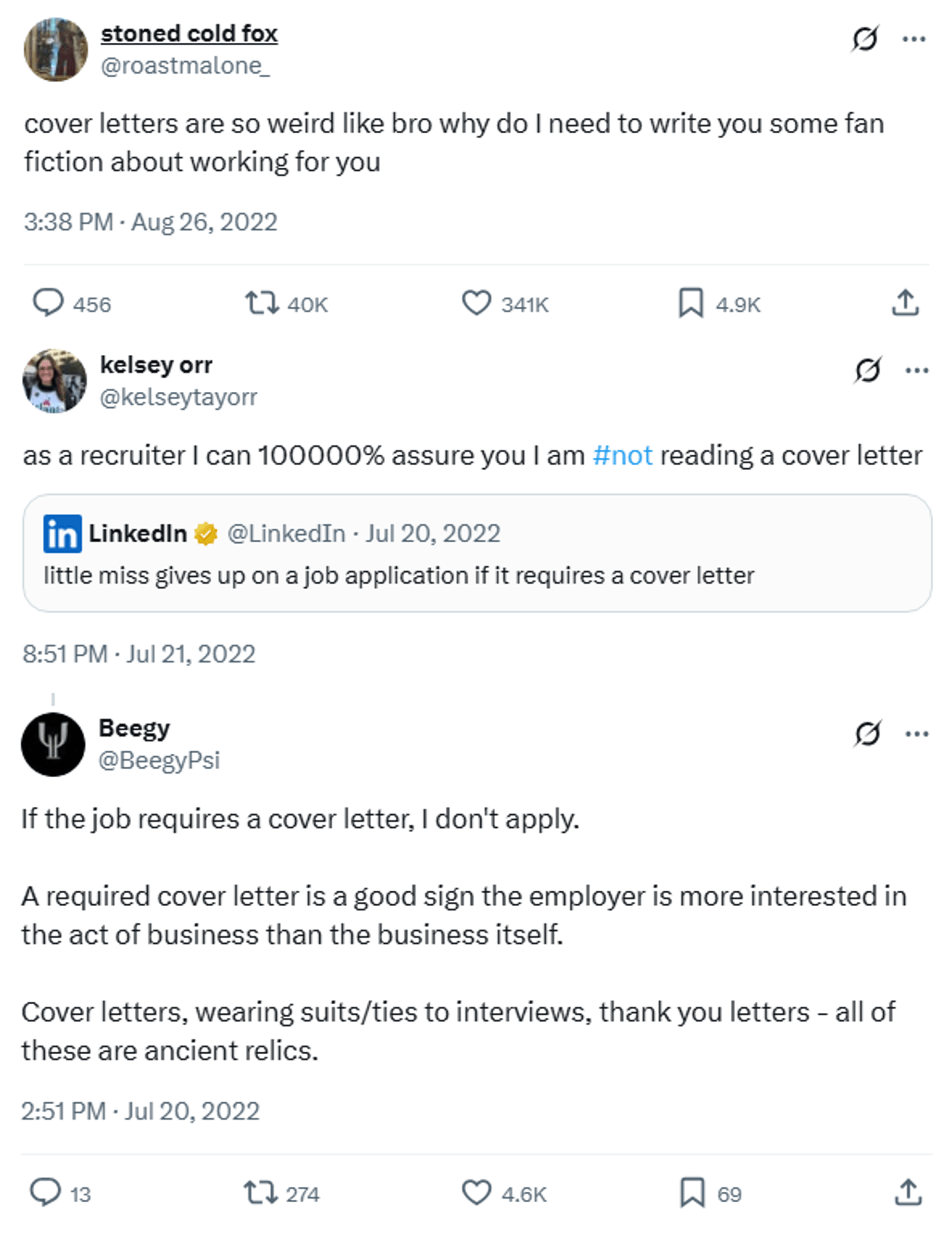 cover letter tweets