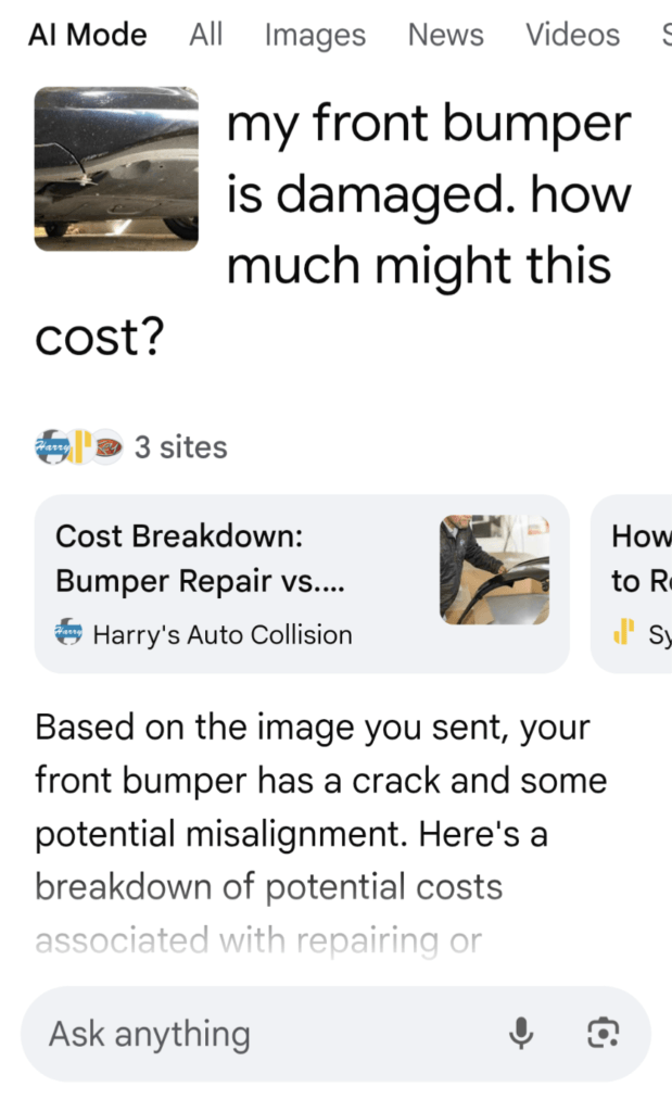 Multimodal search example in Google AI Mode