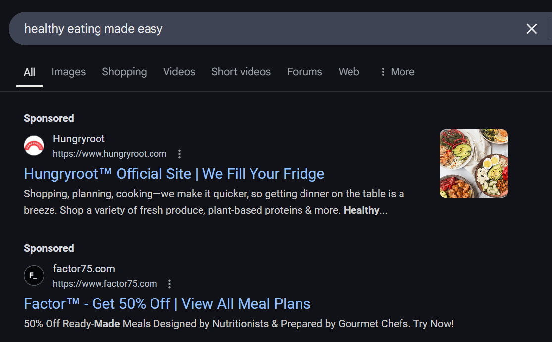 PPC ad targeting healthy eating made easy