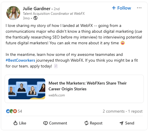 julie gardner linkedin post