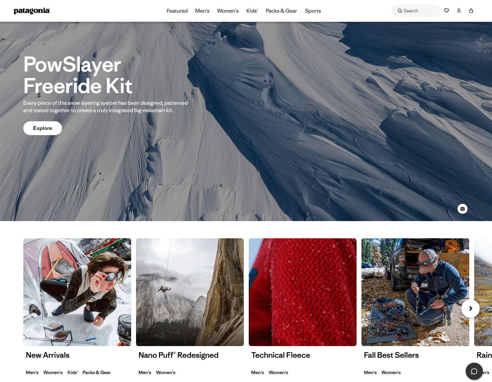 A screenshot of Patagonia’s website as a good example of clean layouts, simple navigation, and plain-language content that reduce cognitive load, making it neurodiverse-friendly and easier for all users to browse and shop without friction.