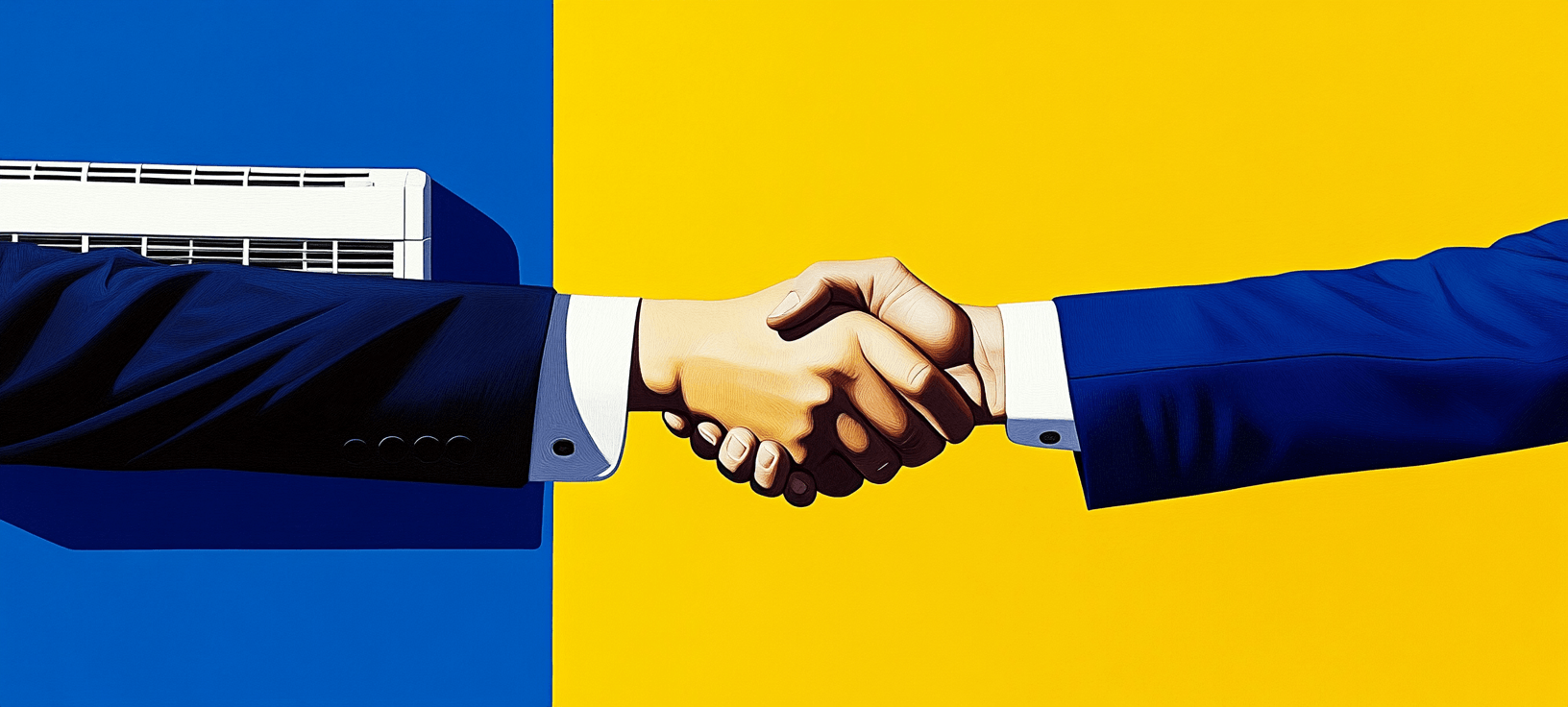 An AI image showing two hands shaking each other, implying an agreement between an HVAC business owner and an HVAC marketing agency.