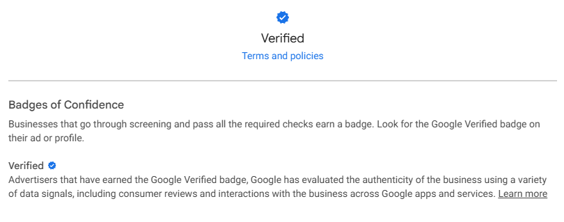Google Verified badge information