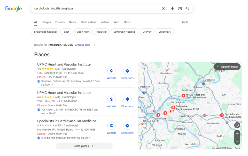 Local results for cardiology