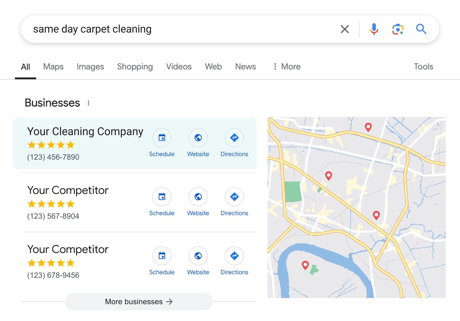 Local SERP for carpet cleaning search