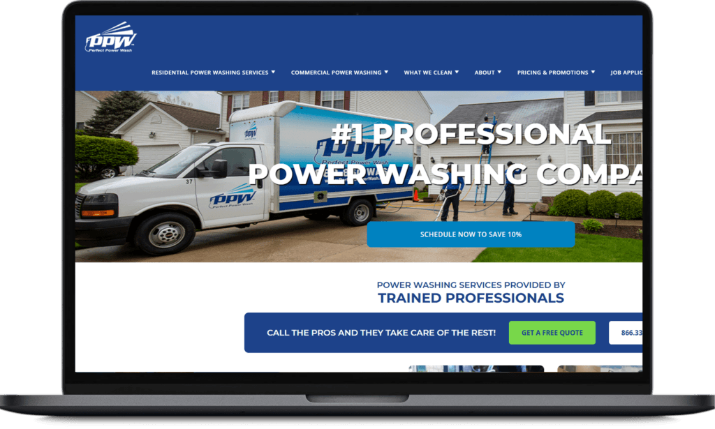 Perfect Power Wash website on a laptop